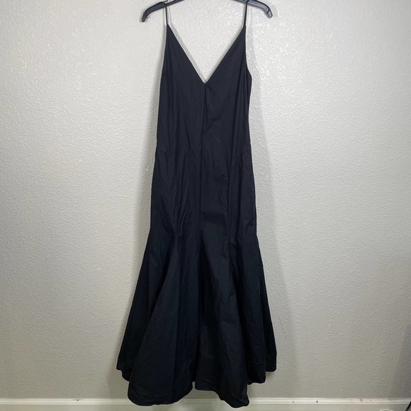 Khaite Size 8 Slip Midi Blair Tie Back Dress Black V Neck 100% Cotton Sleeveless - Picture 12 of 12
